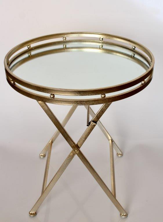 Round Pale Gold-Silver Mirrored Folding Butler's Tray
