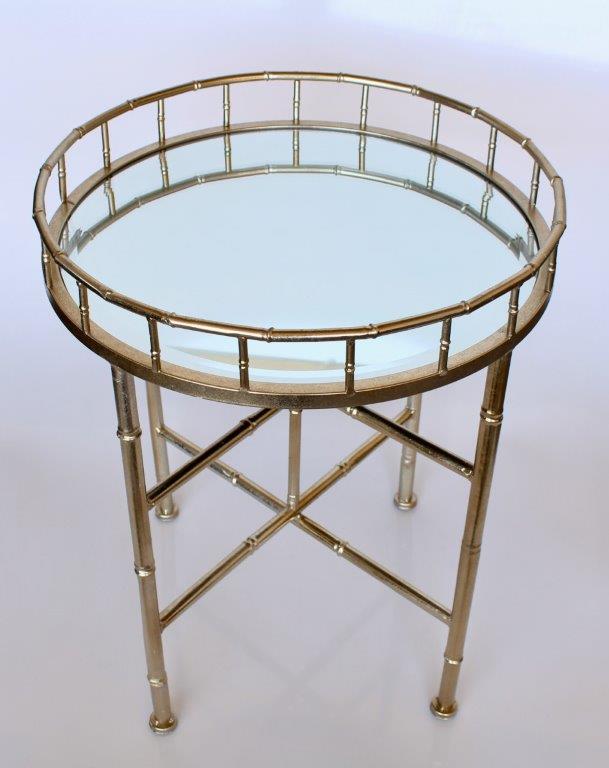 Round Pale Gold Mirrored Table With Gallery Edge