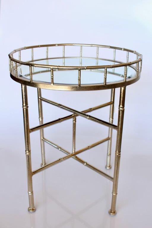 Round Pale Gold Mirrored Table With Gallery Edge
