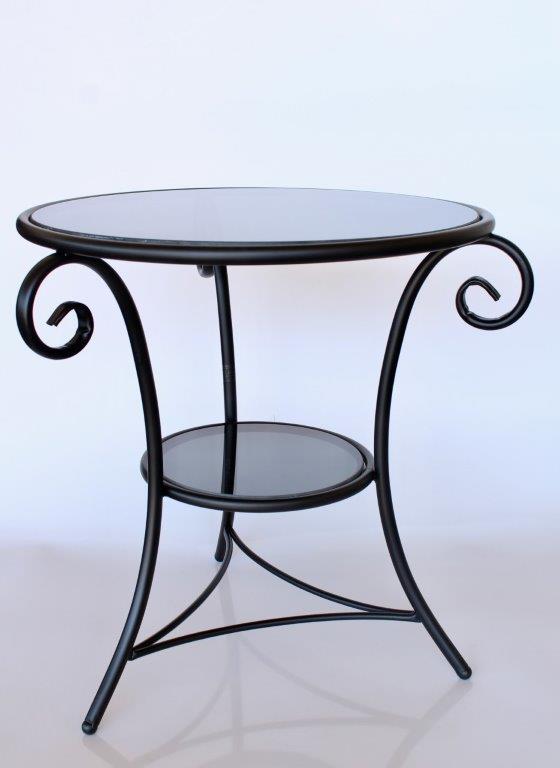 Round Black Metal Table With Black Glass