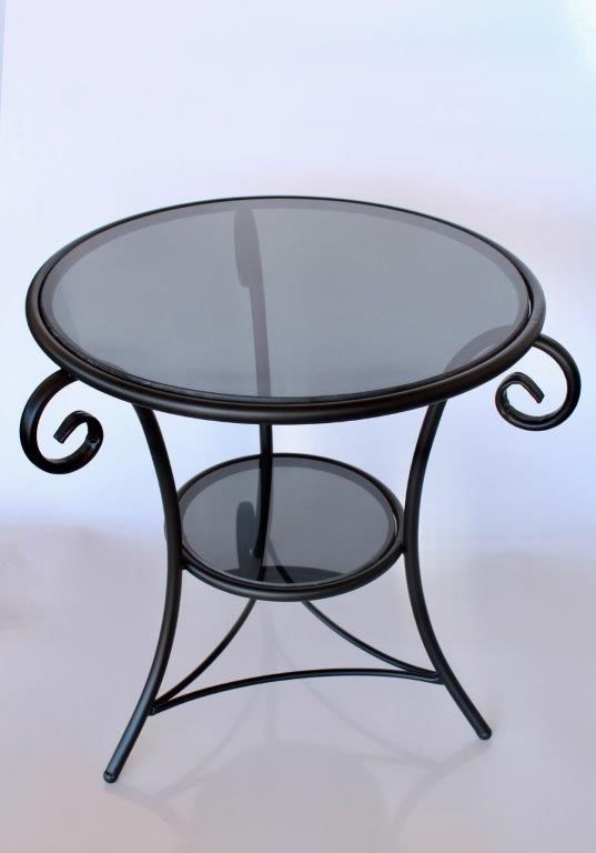 Round Black Metal Table With Black Glass