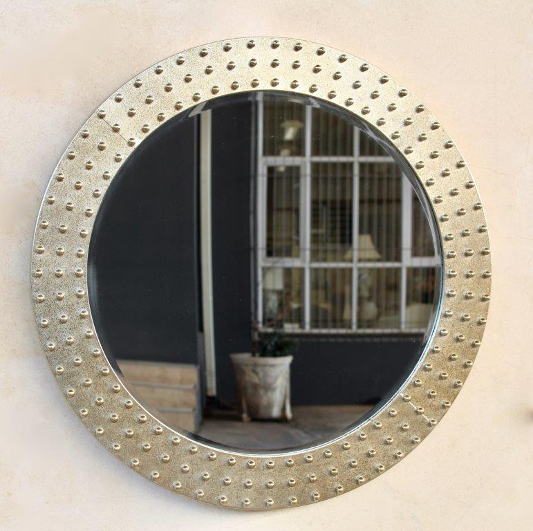 Round Pale Gold Mirror With Bobbles