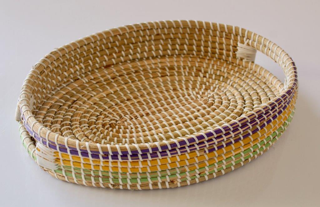 Set Of 3 Natural Seagrass Multi Colour Trays