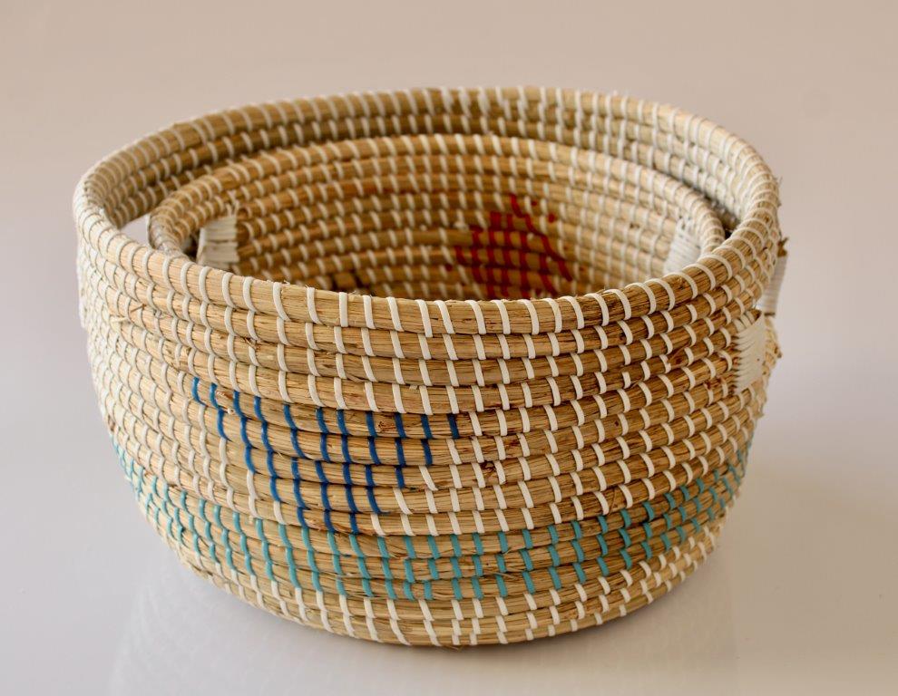 Set Of 2 Round Natural Seagrass Multi Colour Baskets