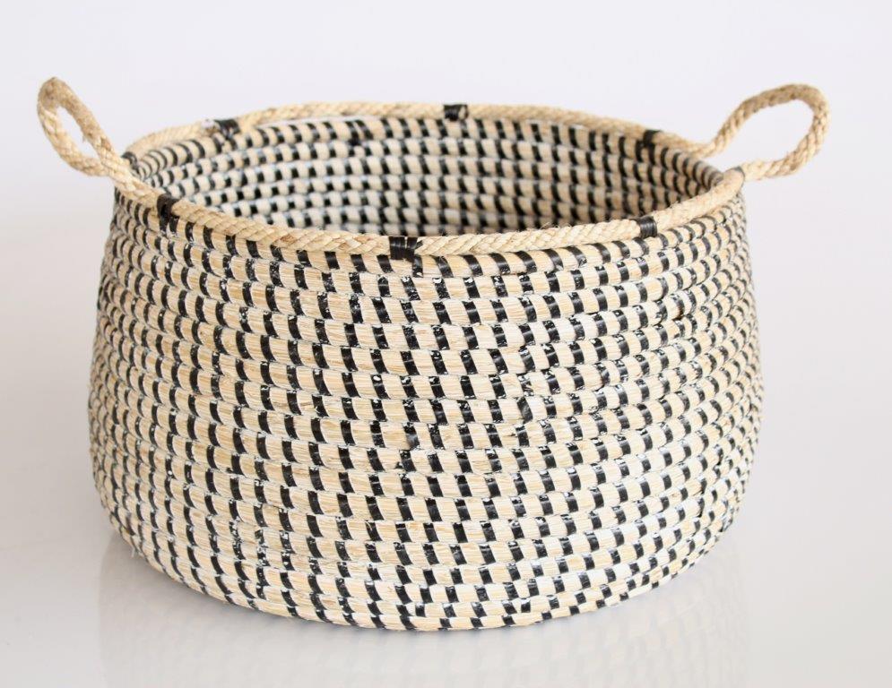 Set of 2 Natural Seagrass Black & White Baskets