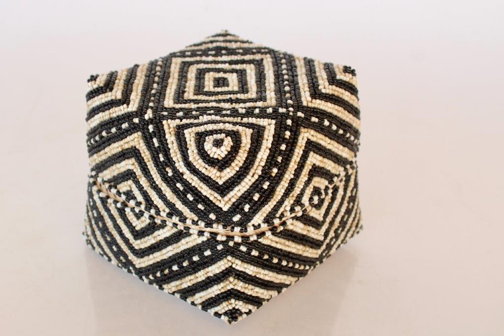 Black & Natural Beaded Offering Basket