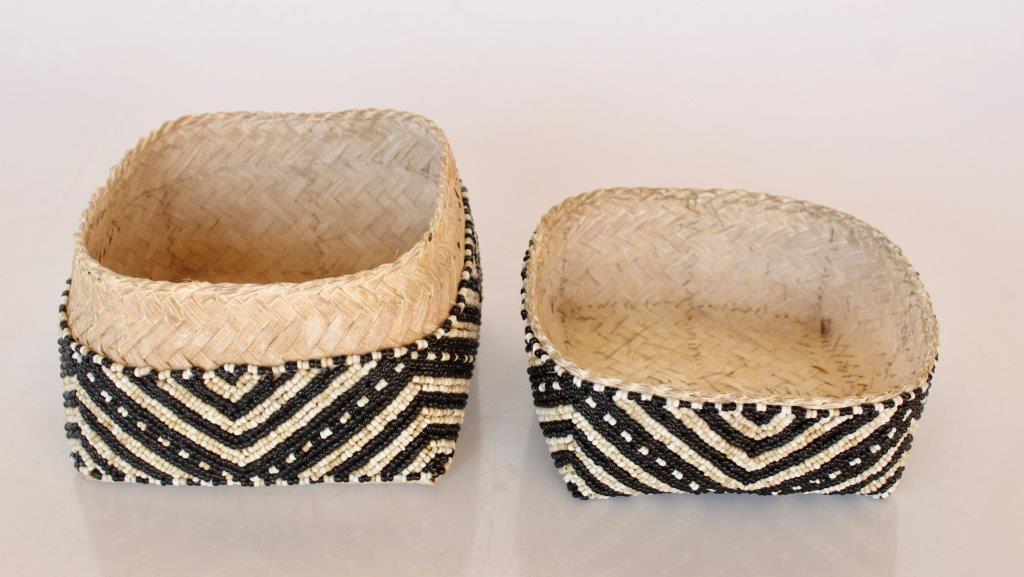 Black & Natural Beaded Offering Basket