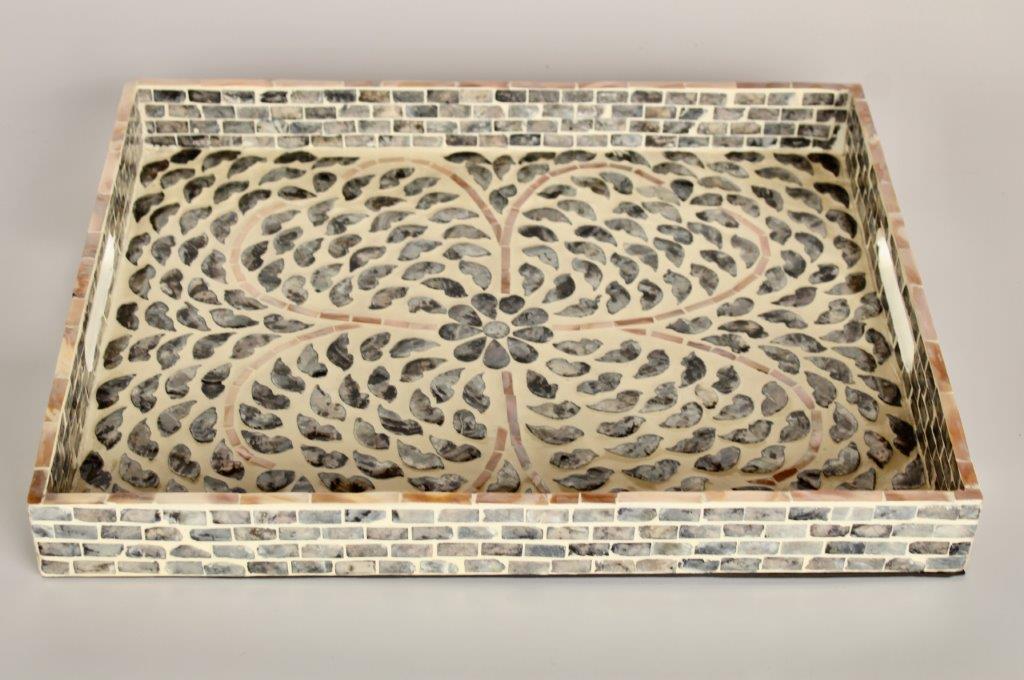 Inlaid Capaz Tray Rect Charcoal