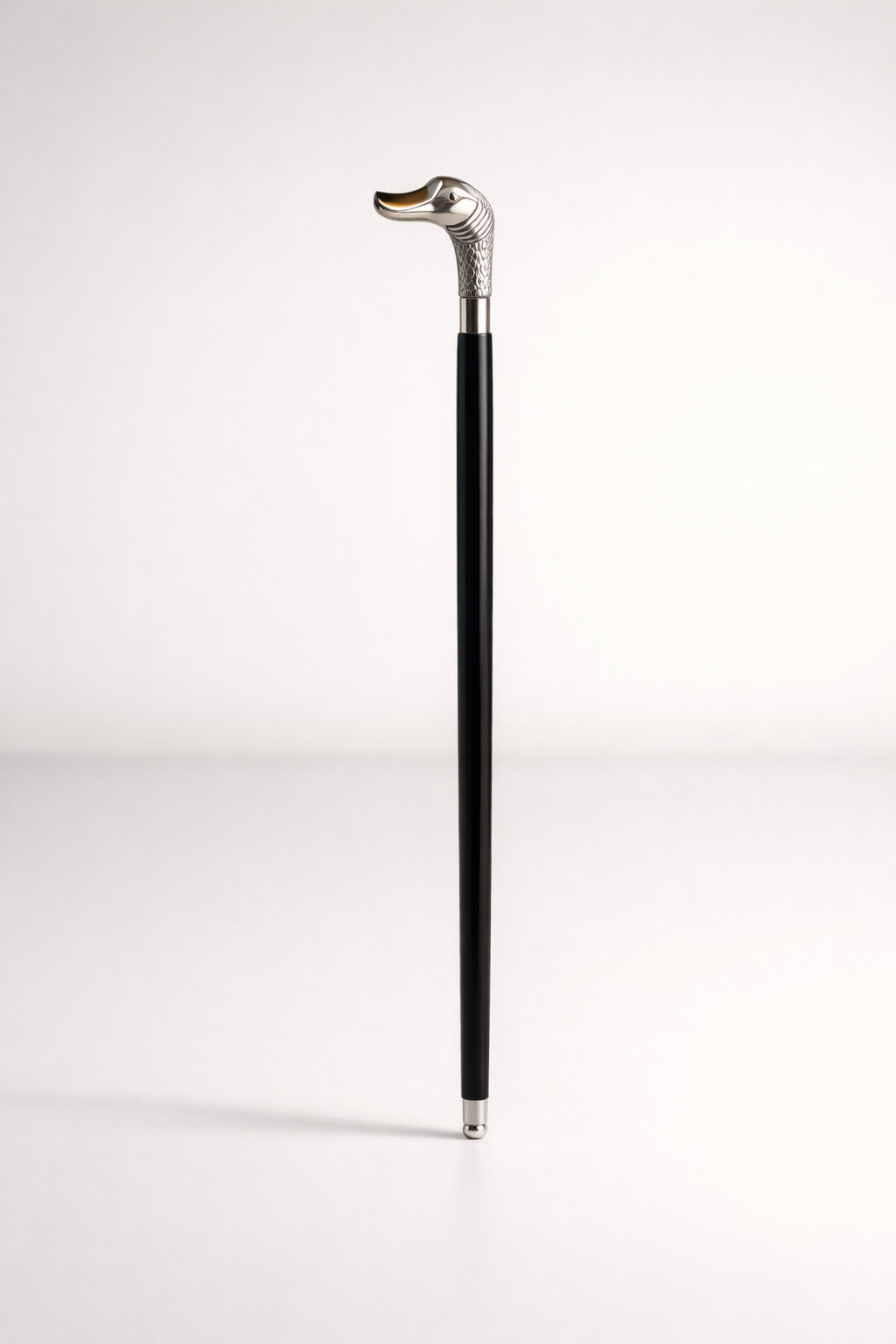 Black Wooden Walking Stick Silver Dog Handle