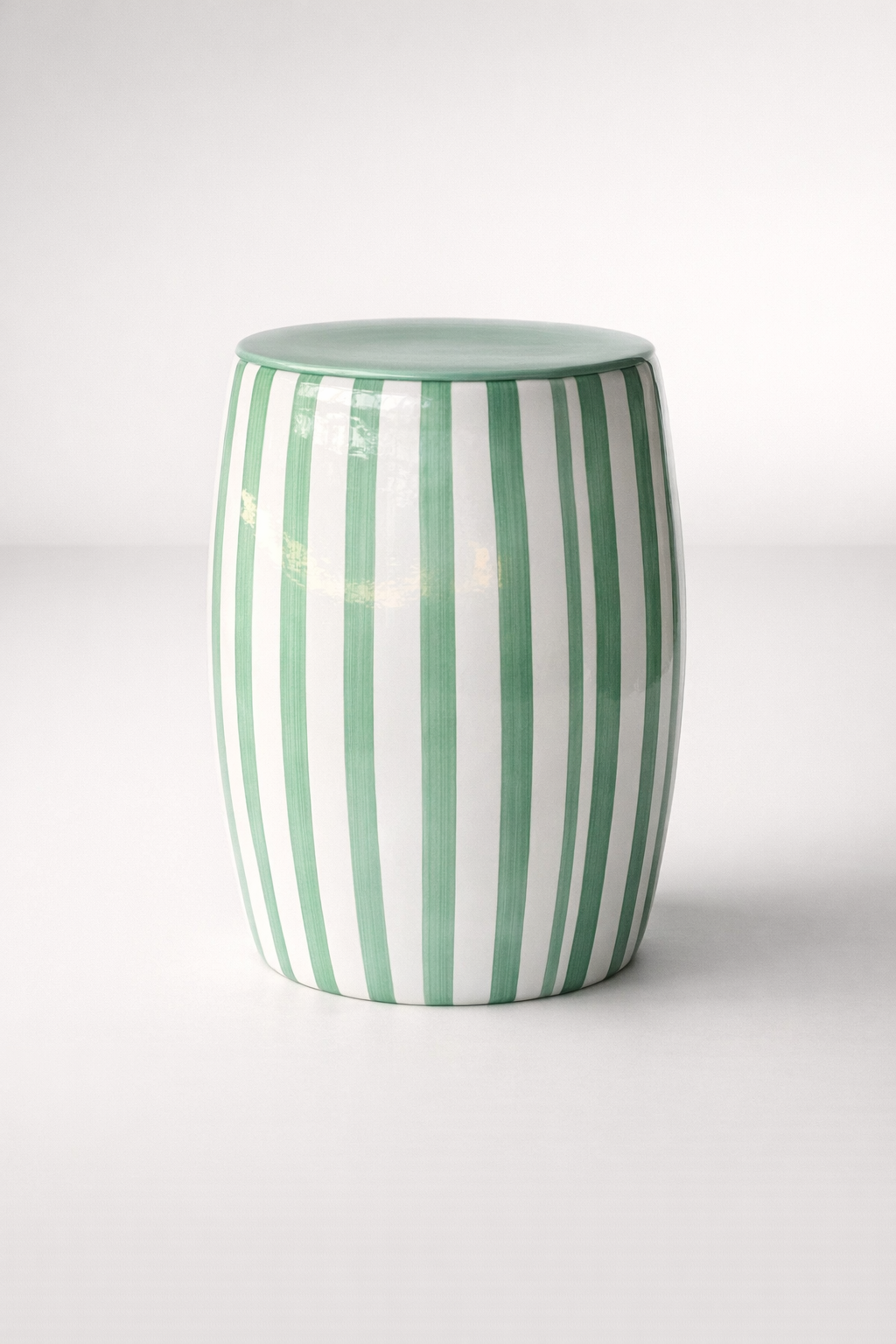 AQUA GREEN STRIPE CERAMIC GARDEN STOOL  48X33CM