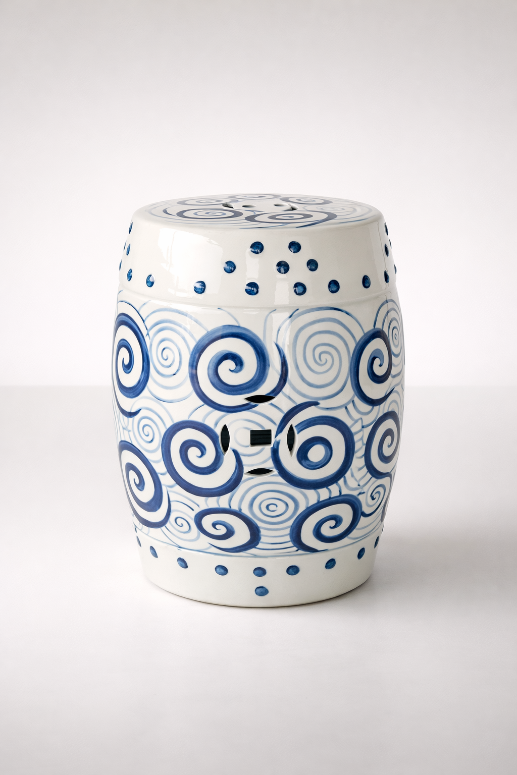 Blue & White Circles Garden Stool