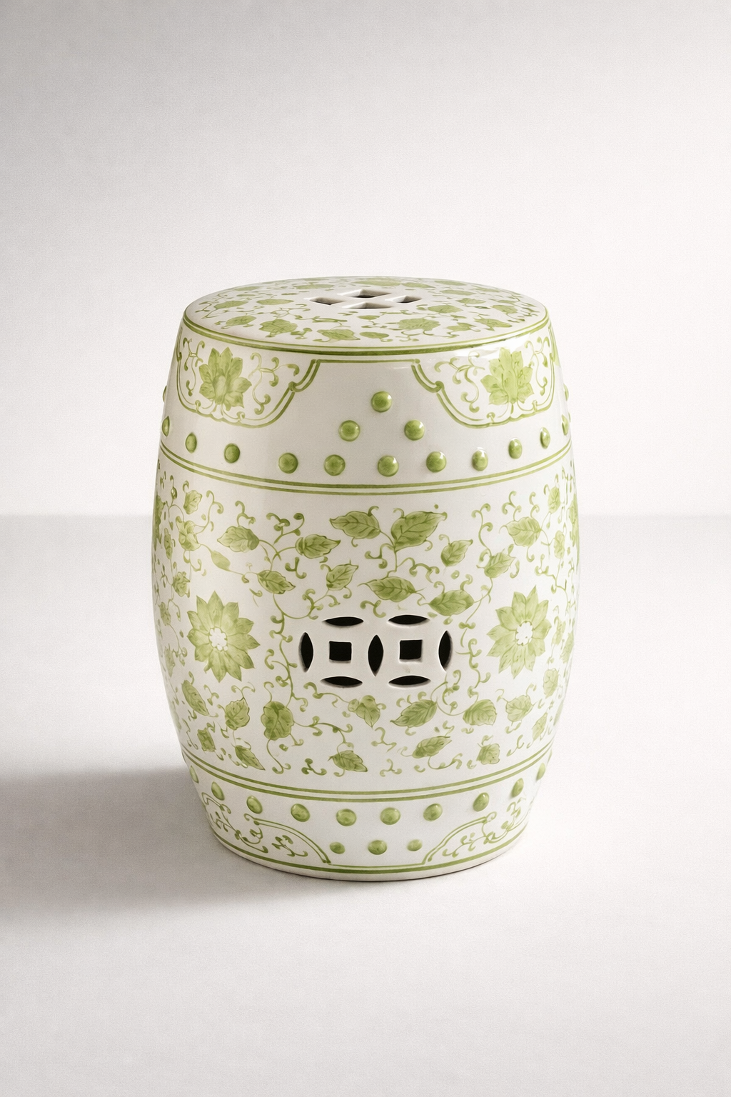 Lime Green Floral Ceramic Garden Stool