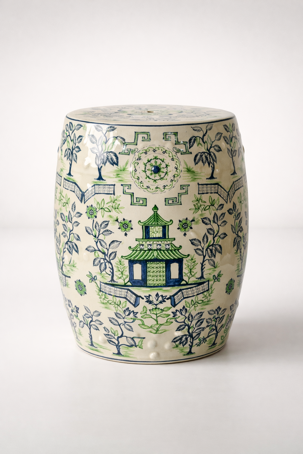 Green & Blue Pagoda Garden Stool
