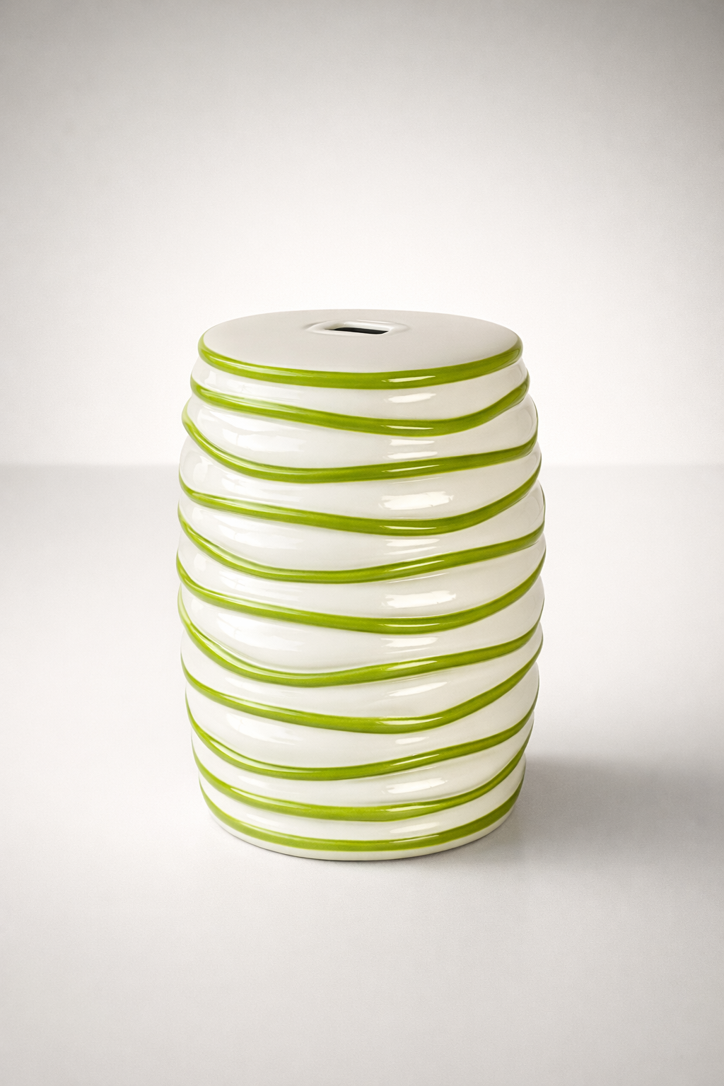 Lime Green Wavey Ceramic Garden Stool