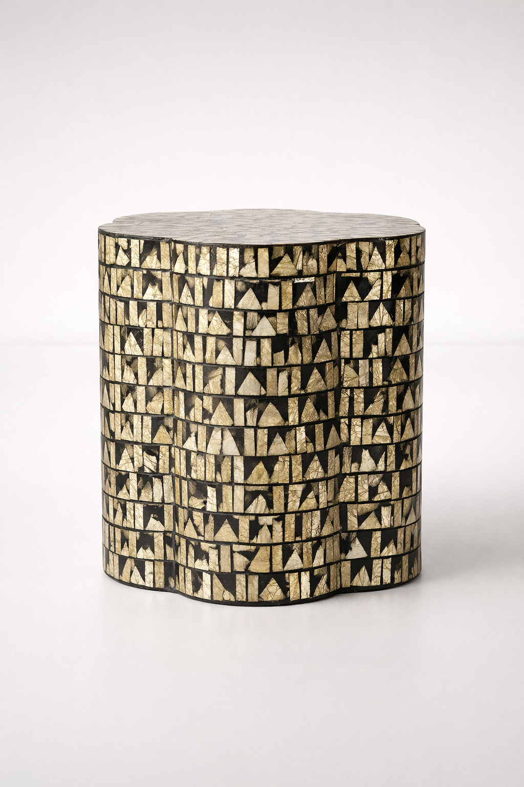 BLACK & SILVER STRIPE CAPIZ GARDEN STOOL  46X46CM