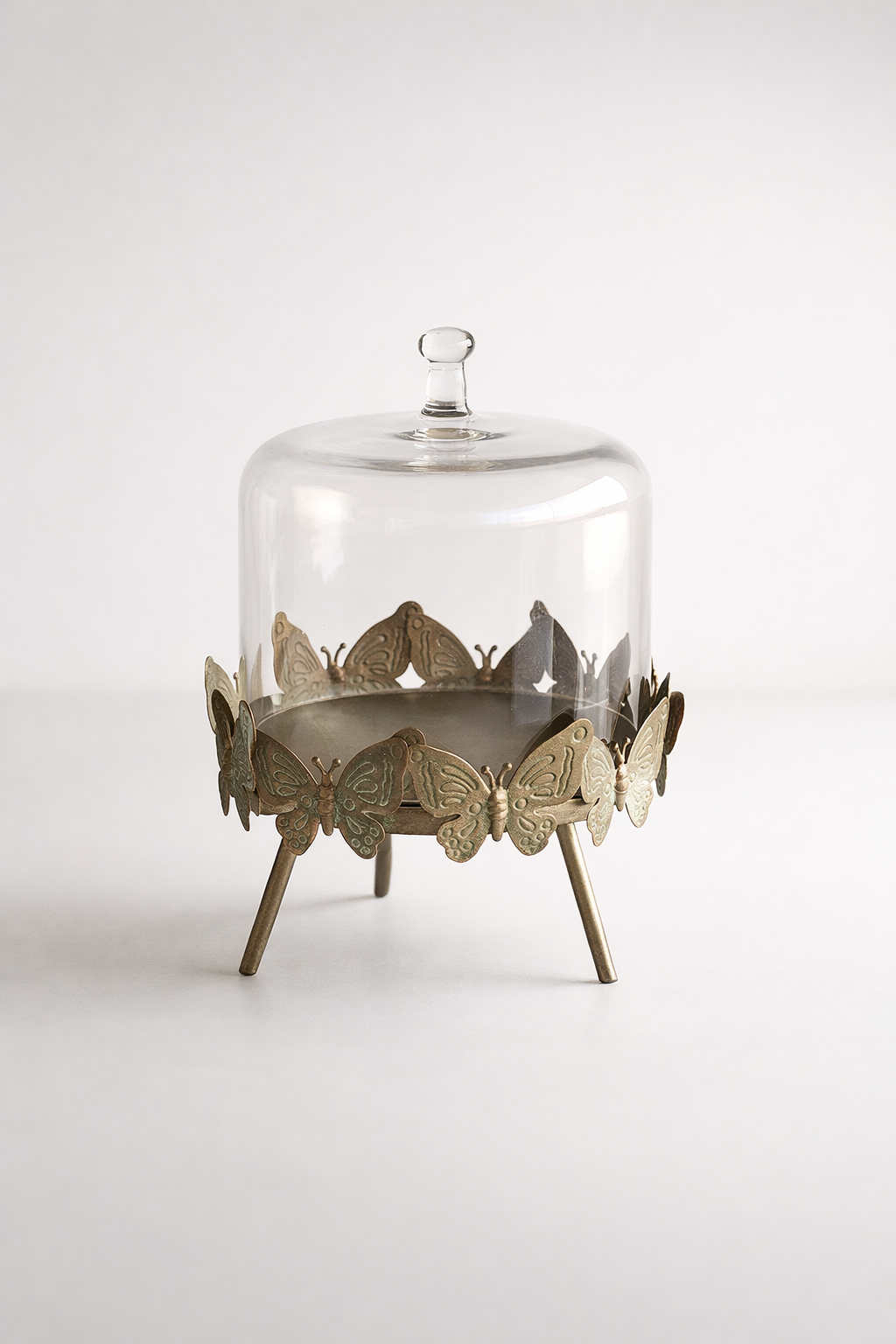 Metal Butterfly Glass Dome Cake Stand