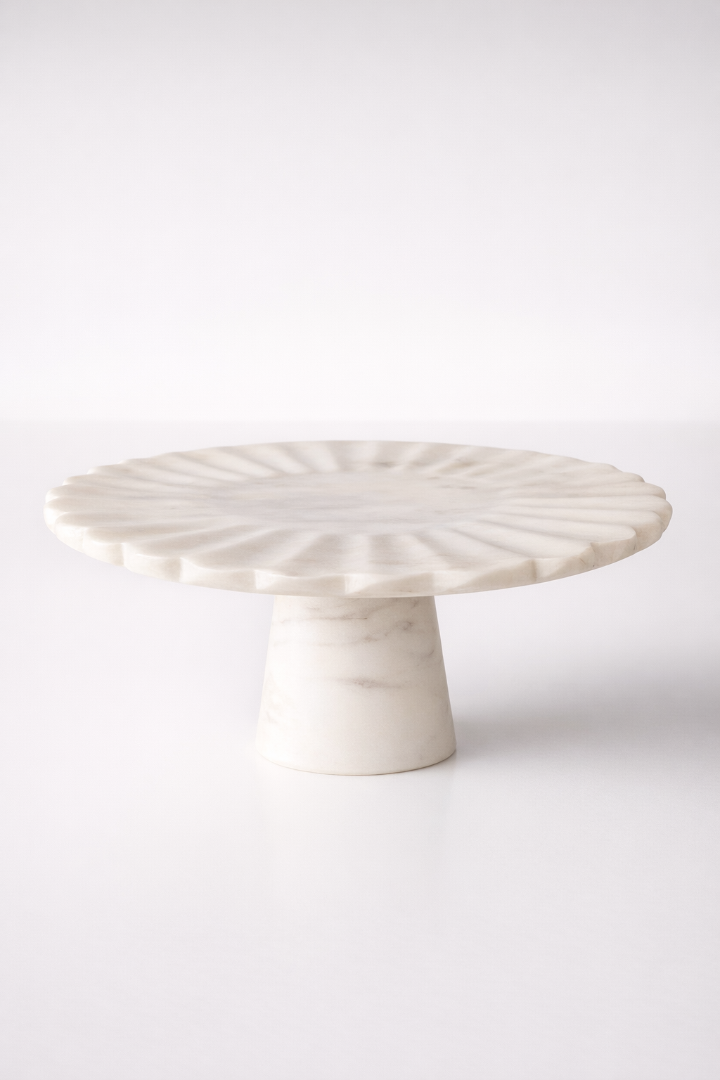White Marble Cake Stand Scalloped Edge