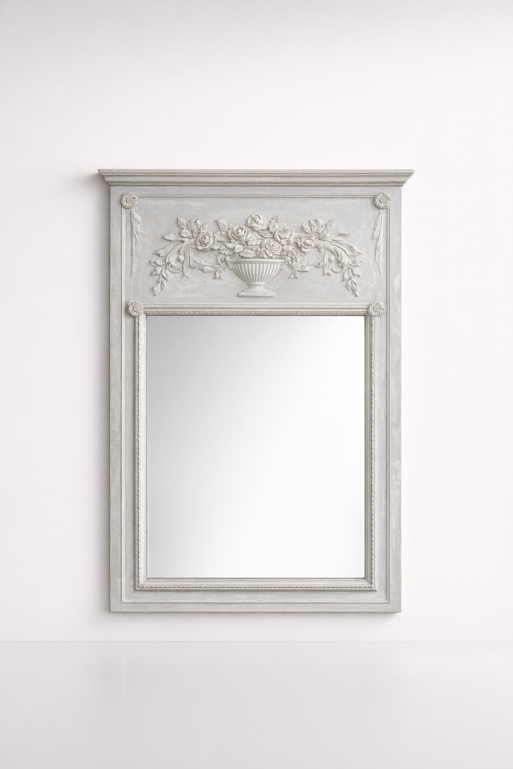 Distress Grey Embossed Urn Design Mirror