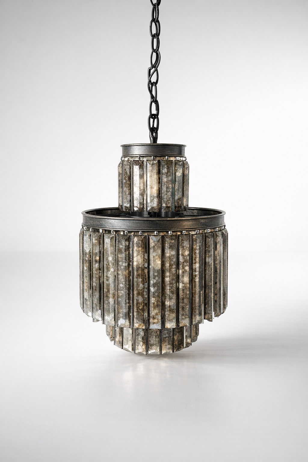 3 Tier Antique Silver Glass Pendant