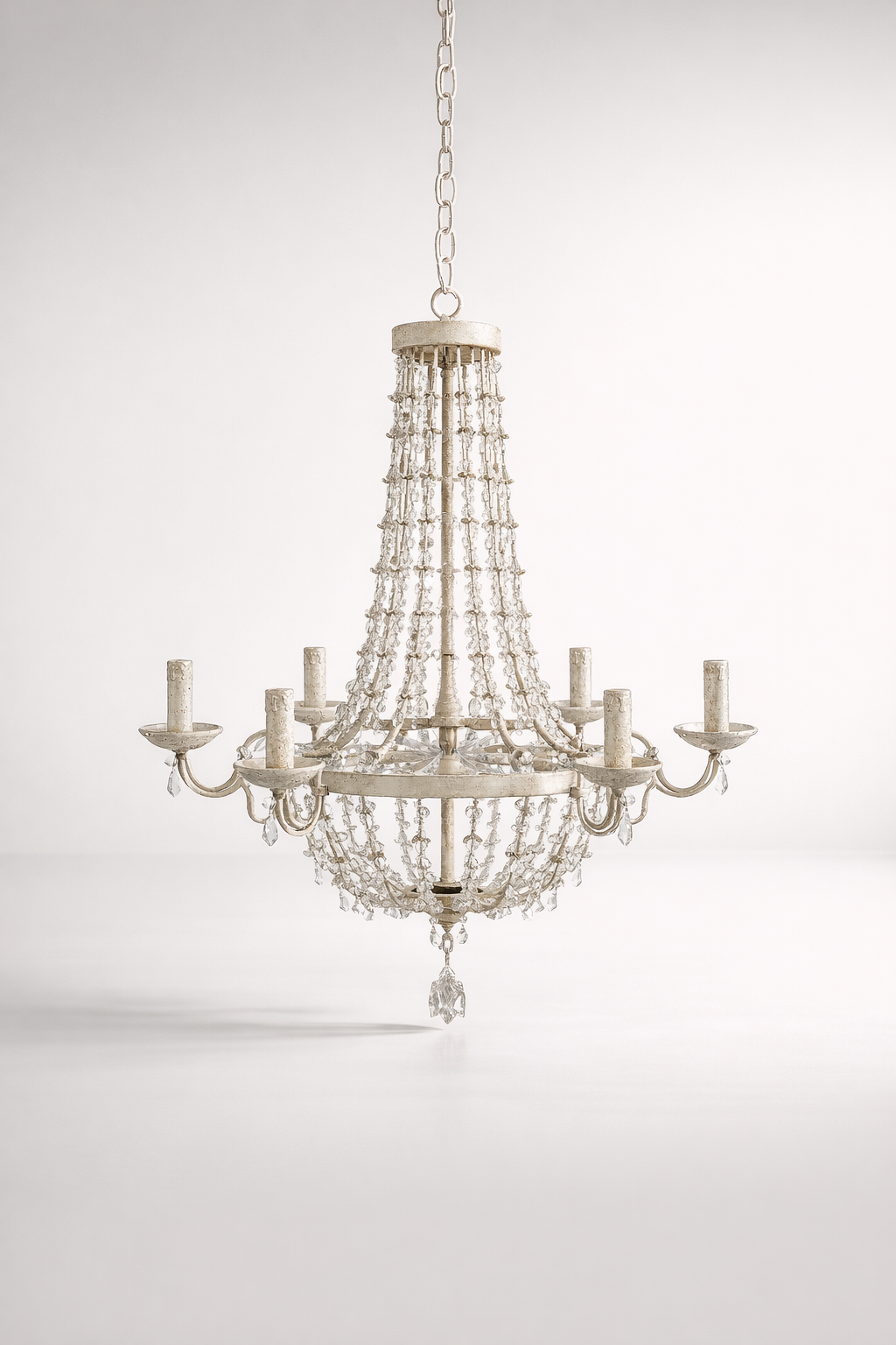 Antique White Metal Petal 6 Light Chandelier