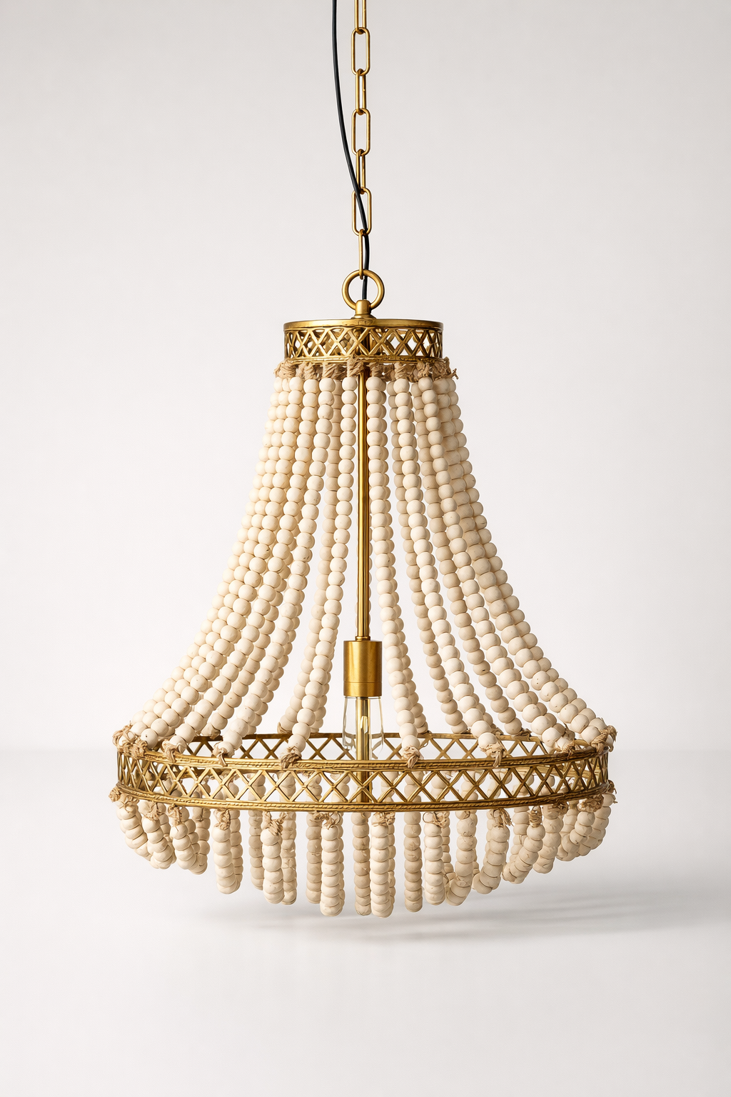 Gold & Off White Metal Beaded Chandelier