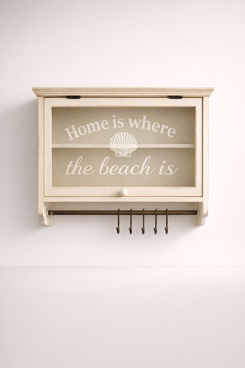 Glass & Wooden Cabinet 'Beach' With Hooks