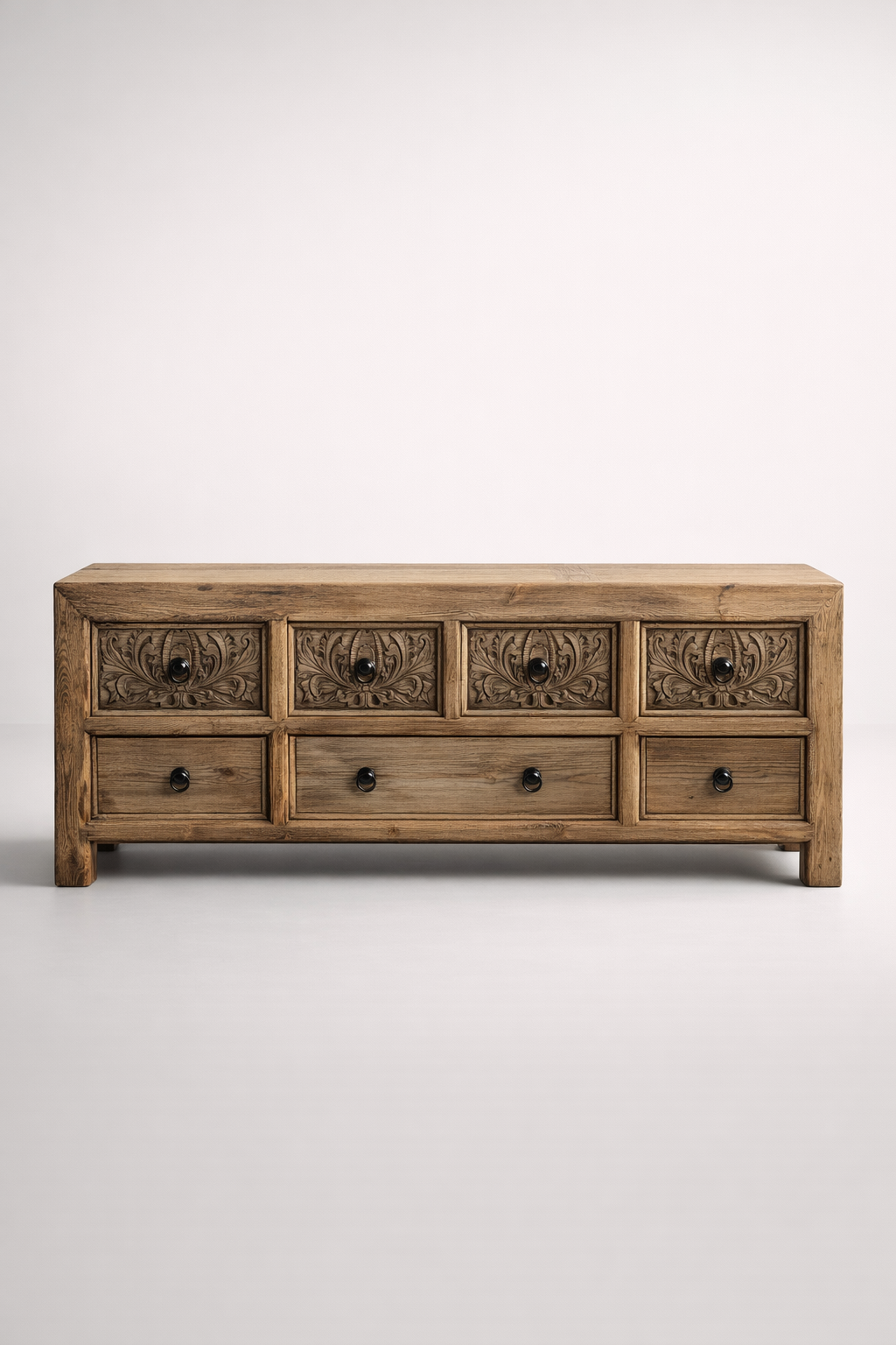 Large Natural Wood 8 Drawer Detailed Buffet
