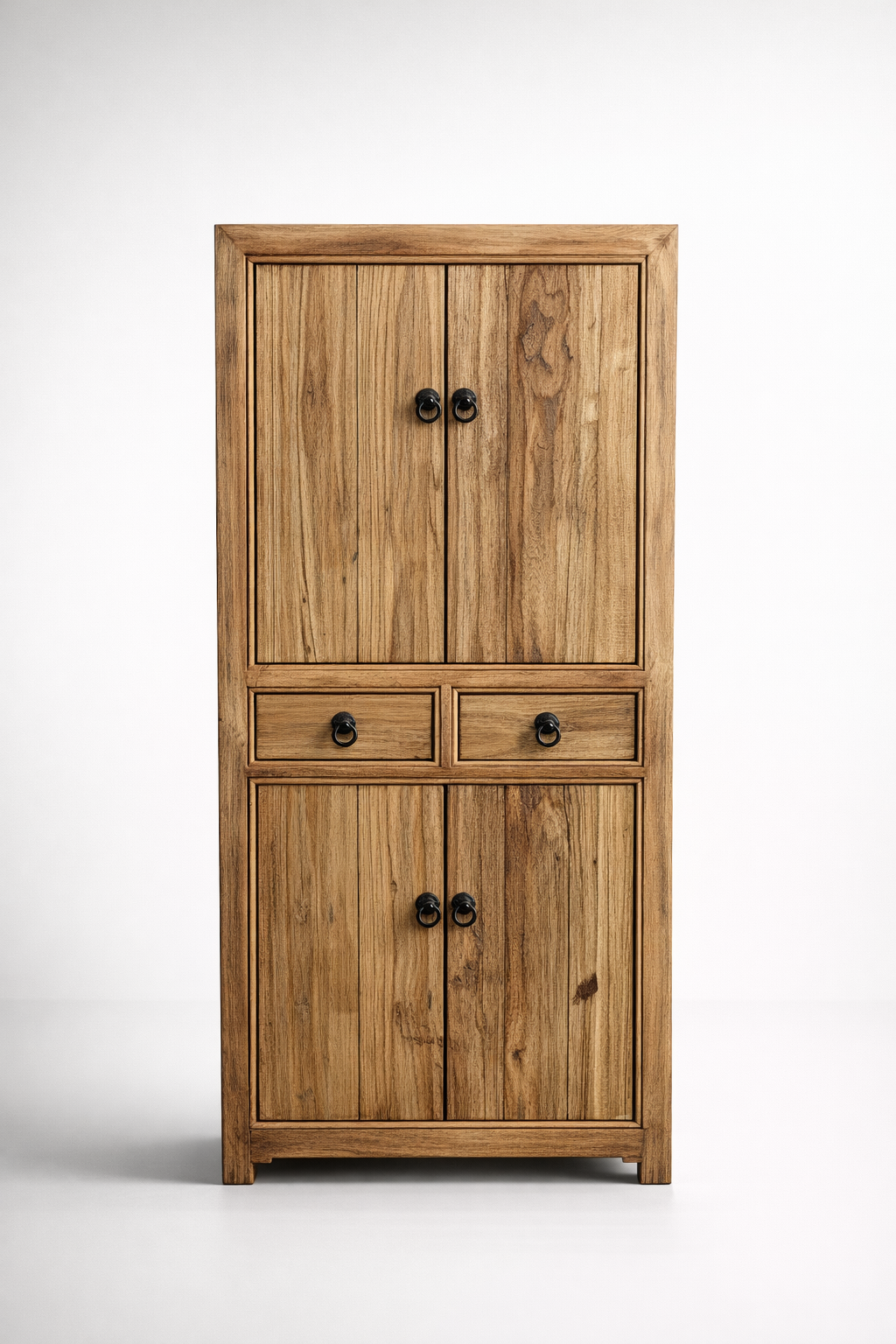 Tall Natural Wood 4 Door 2 Drawer Cupboard