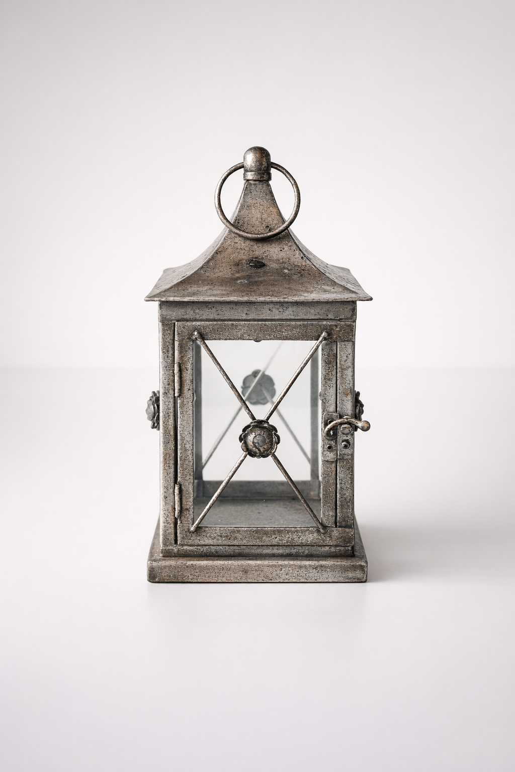 Small Silver Metal Lantern With Glass