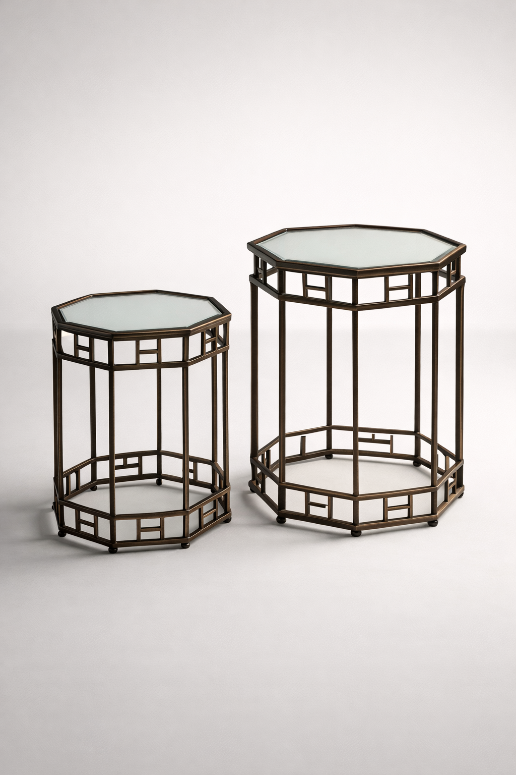 Set Of 2 Metal & Mirrored Octagonal Tables