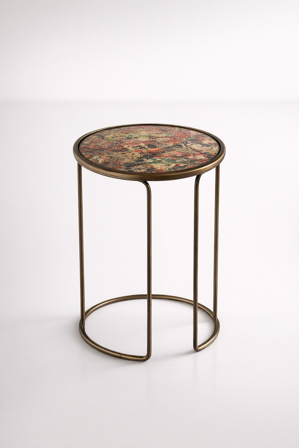 Round Metal Table With Tapestry Design Top