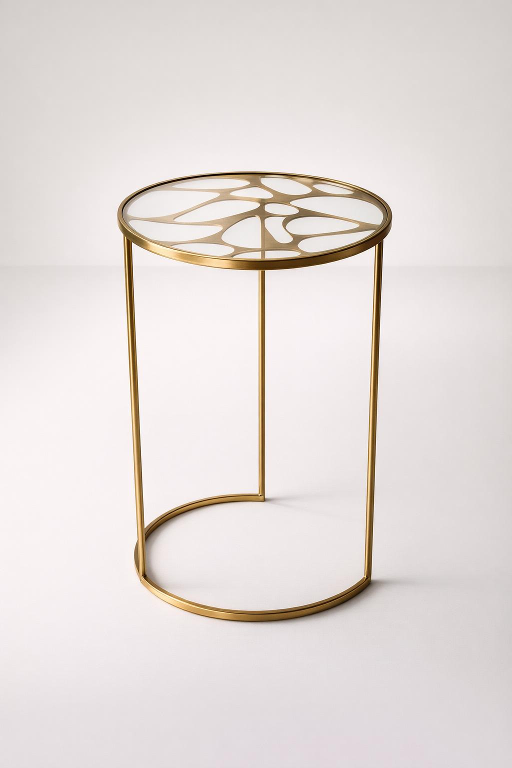 Small Round Gold Cut-Out Metal Glass Top Table