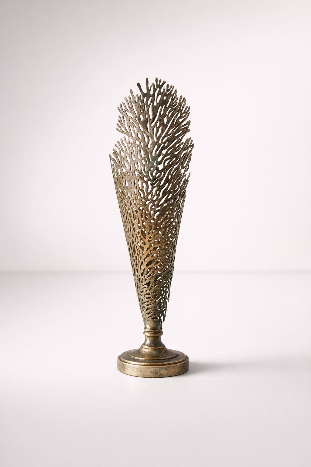Tall Metal Seaweed Cone Shaped Candle Holder