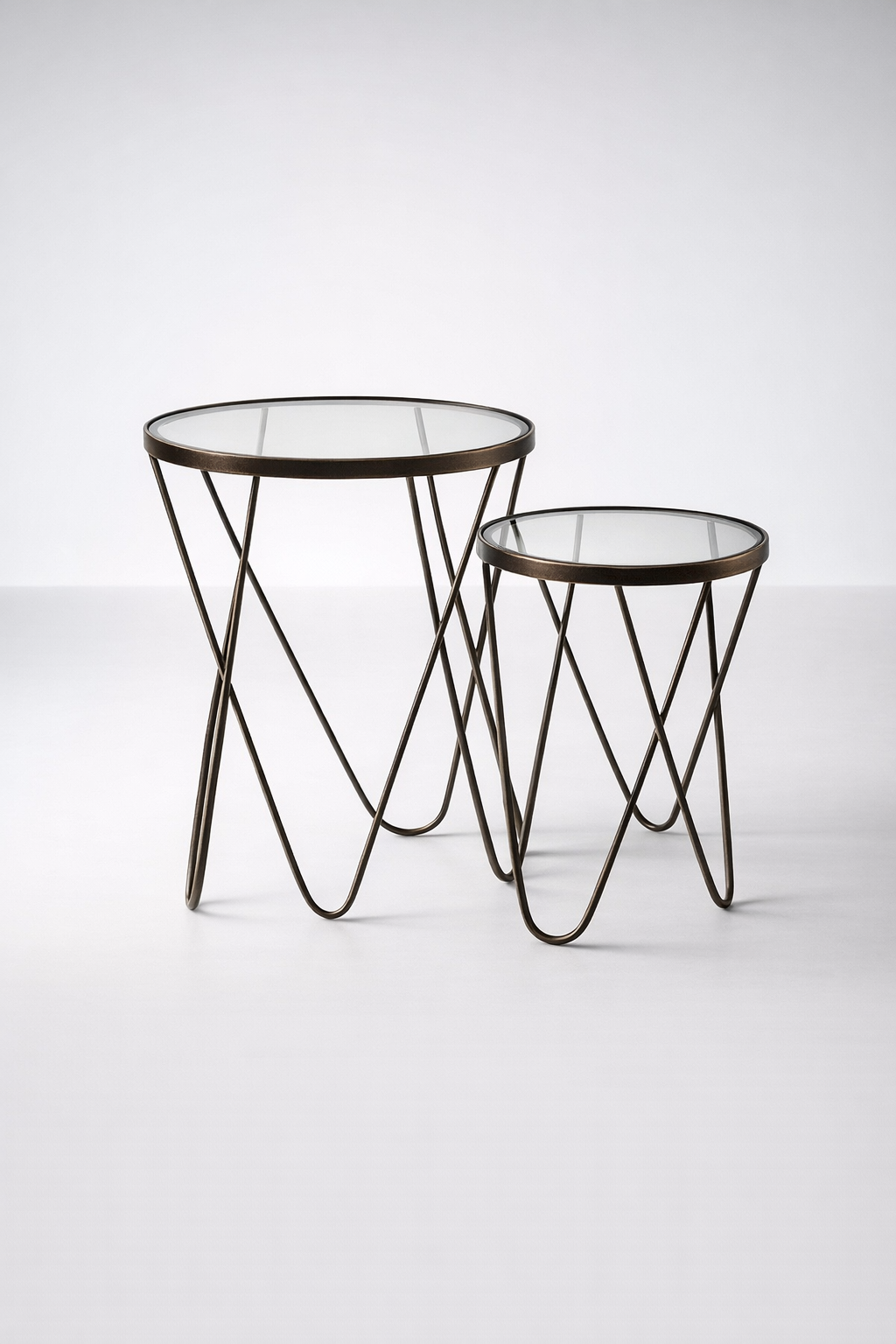 Set Of 2 Glass Top Metal Tables