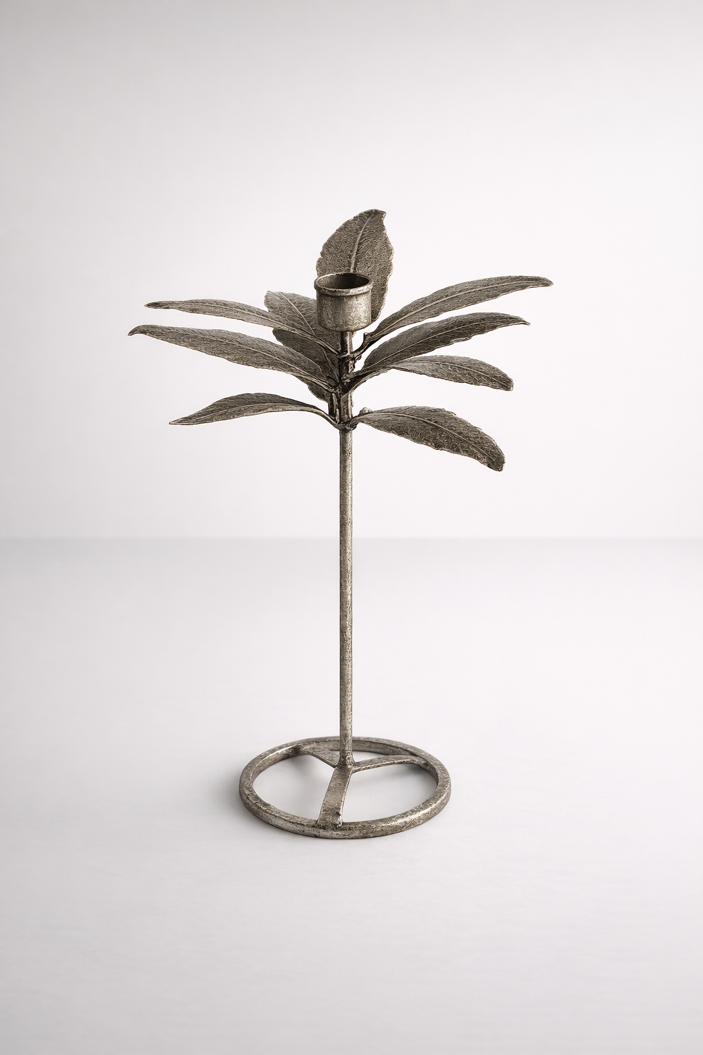 Silver Metal Palm Tree Candle Stick