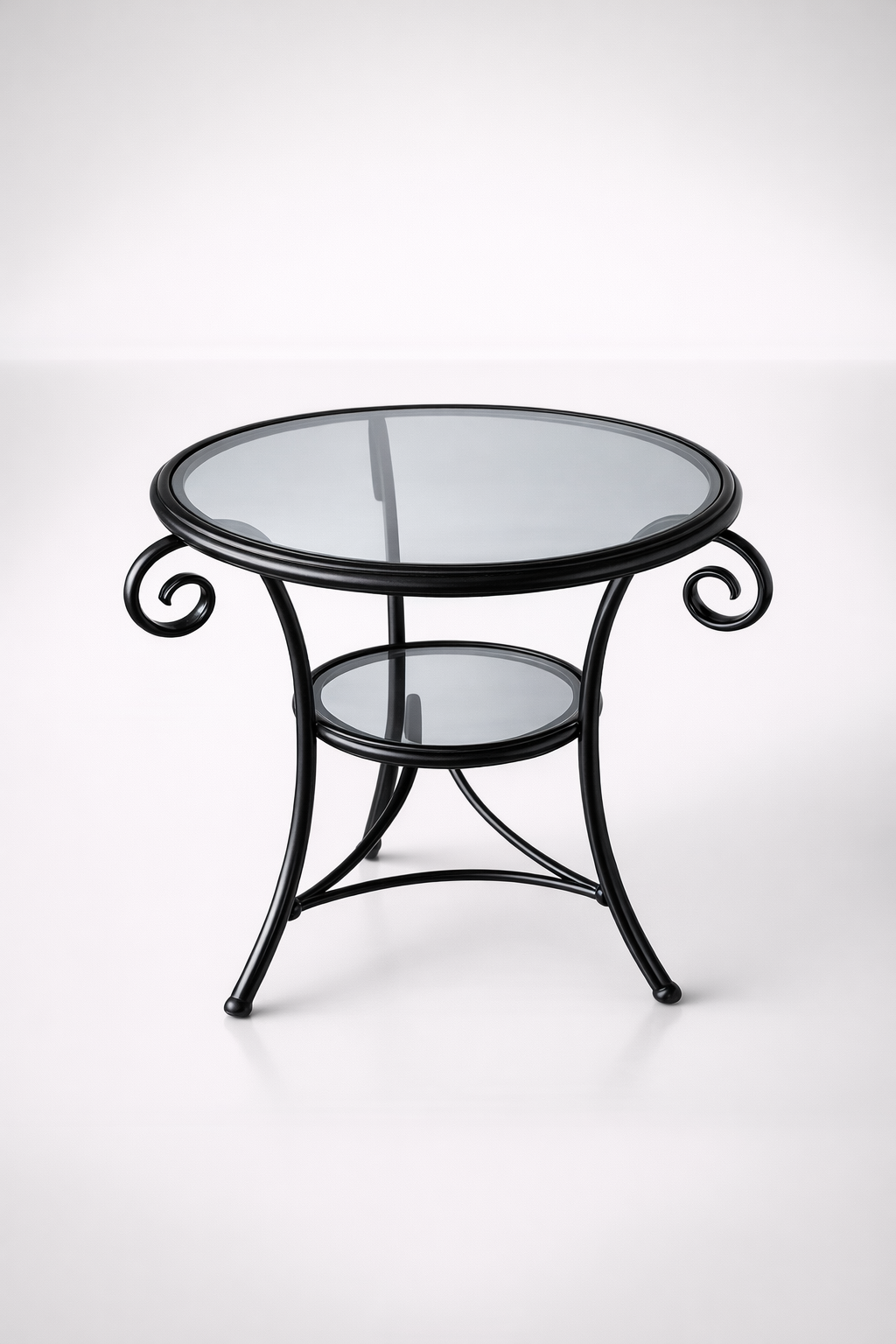 Round Black Metal Table With Black Glass