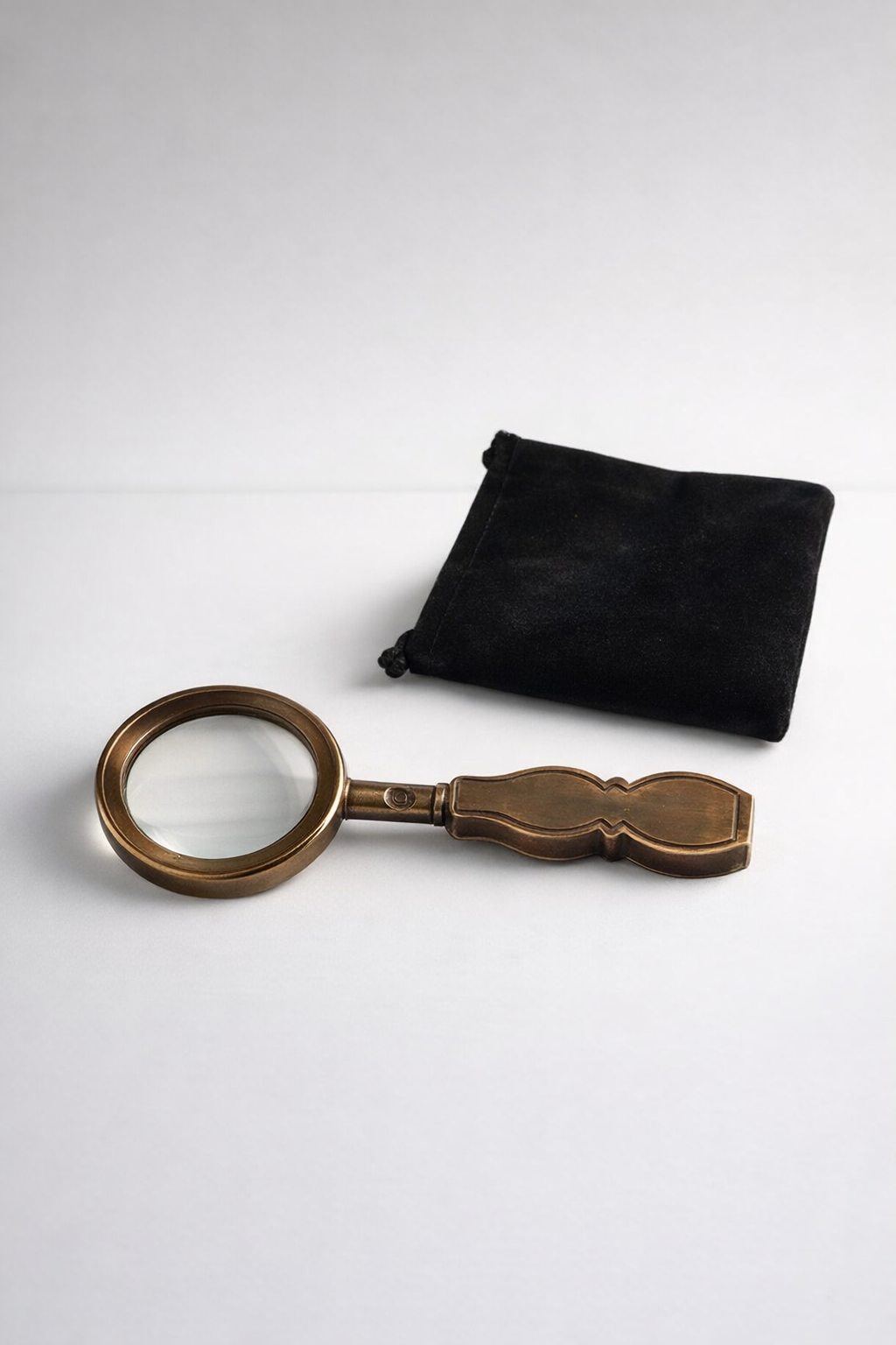 Brass Folding Magnifying Glass In Velvet Pouch