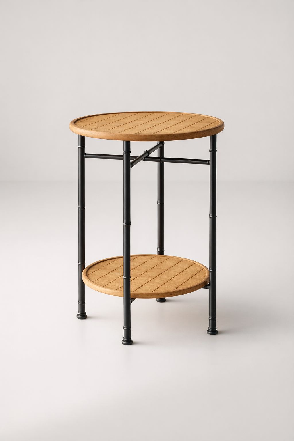 Round 2 Tier Metal & Rattan Table