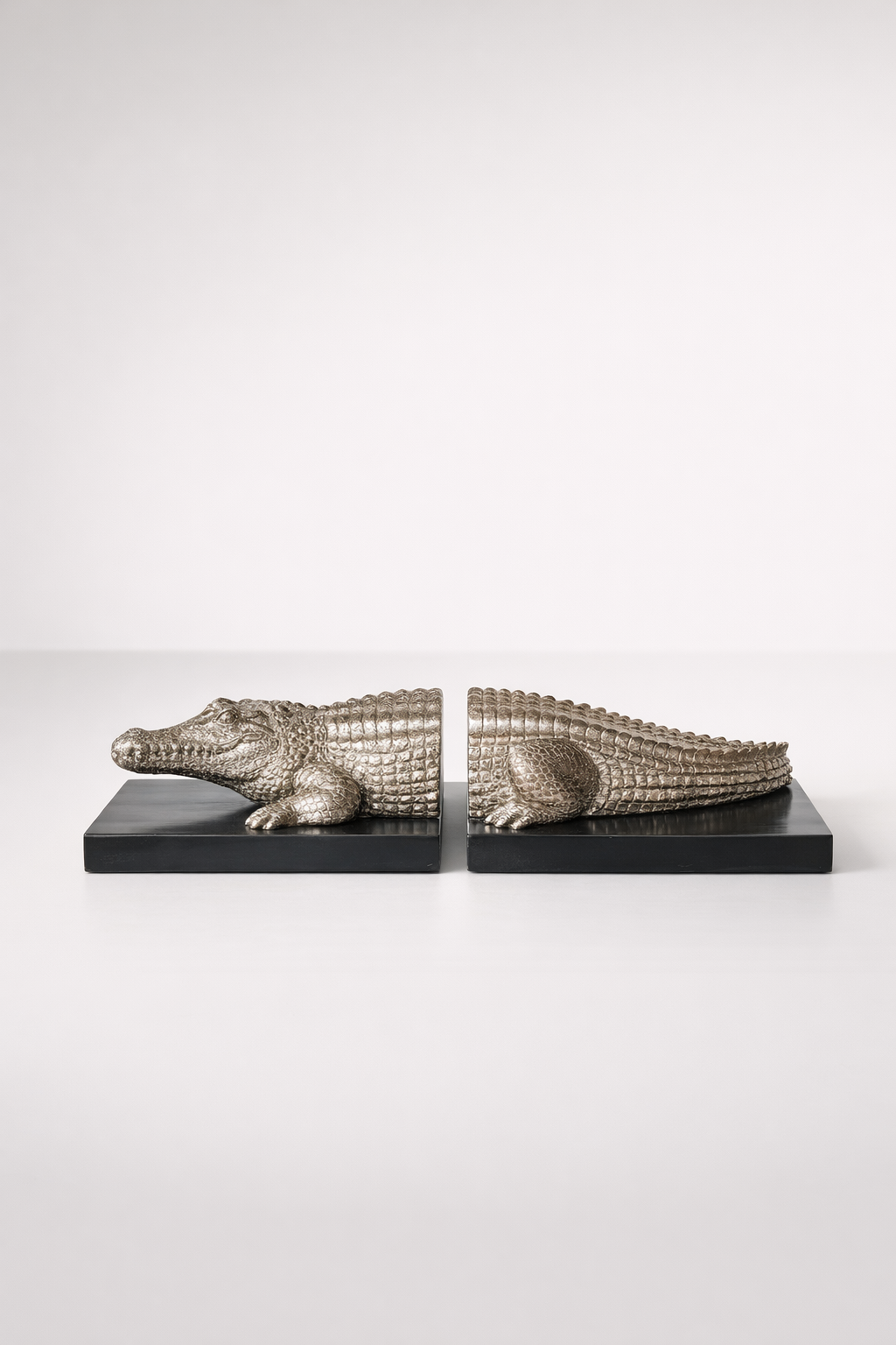 Silver Crocodile Bookends Pair