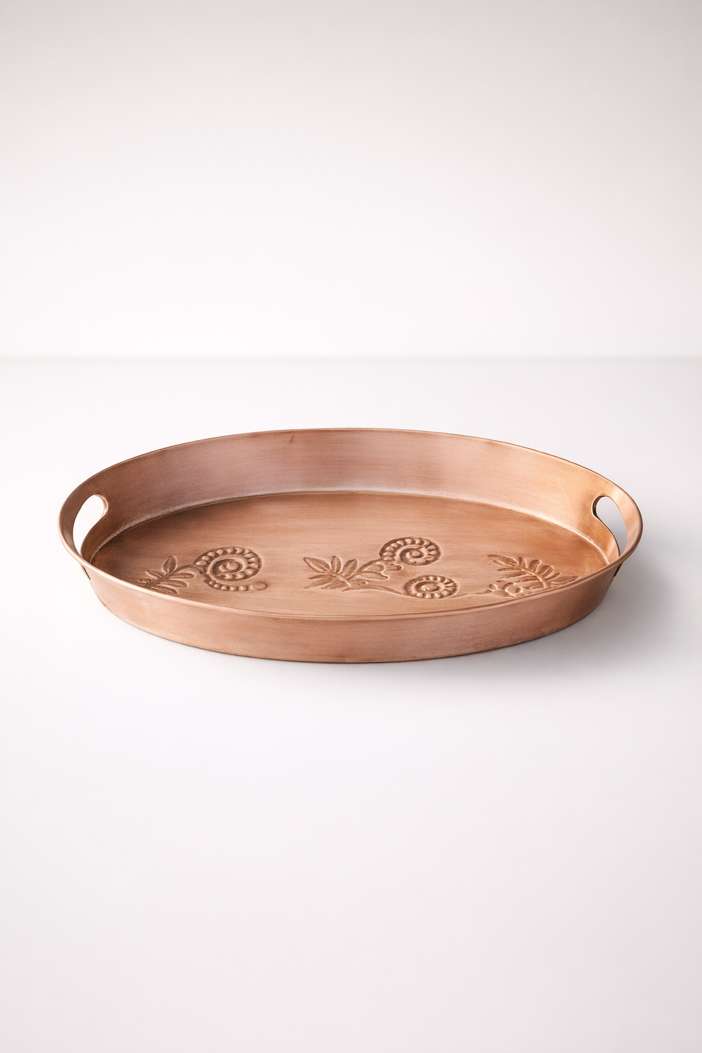 Set Of 3 Oval Metal Trays Fern Design
