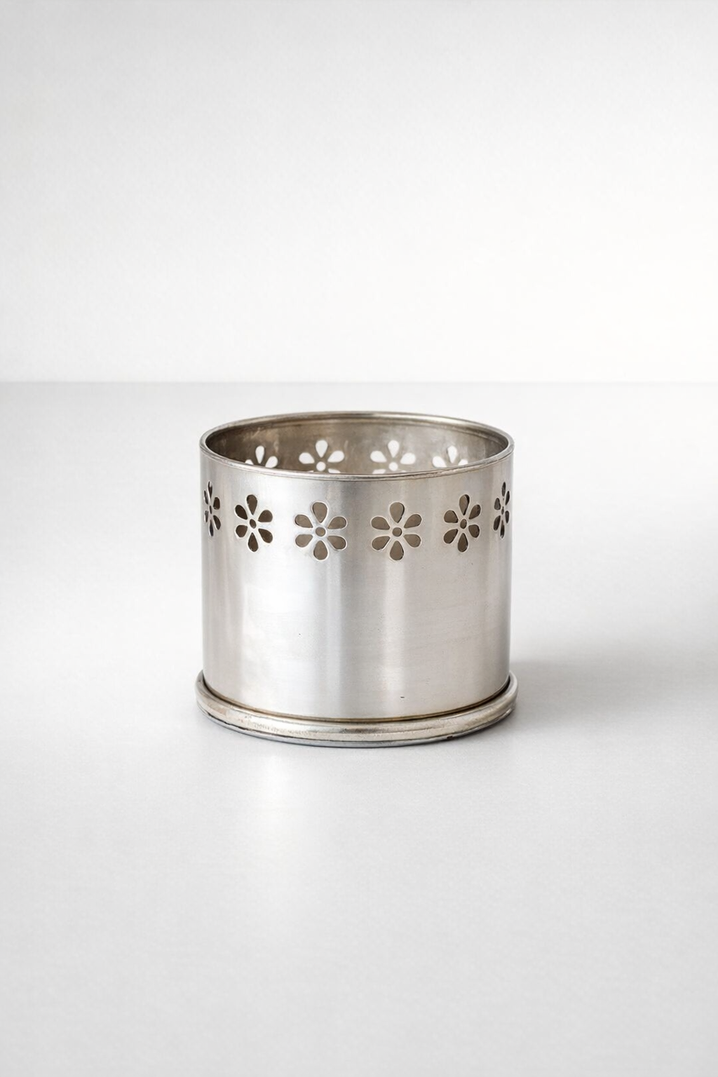 Round Pewter Cut-Out Pen Holder