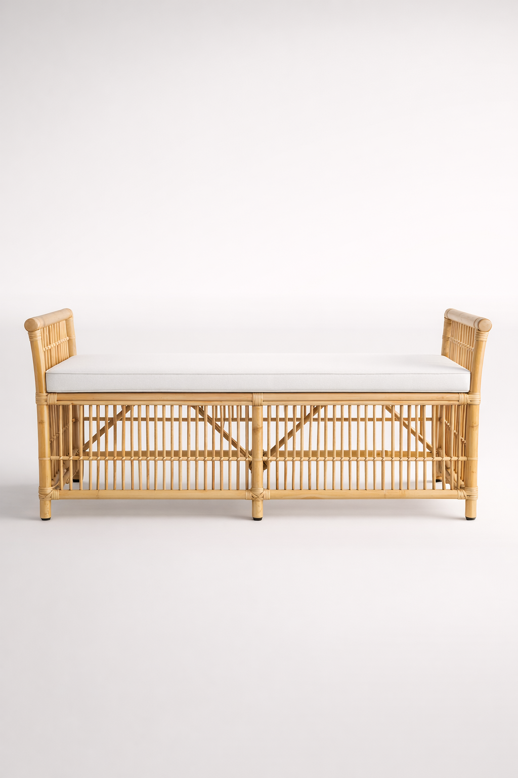 Rattan Bench With Natural Cushion