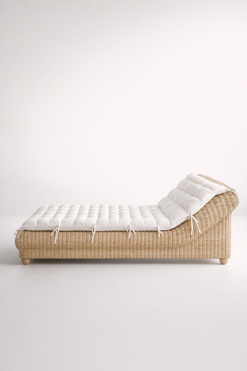 White Washed Rattan Day Bed & Cushion