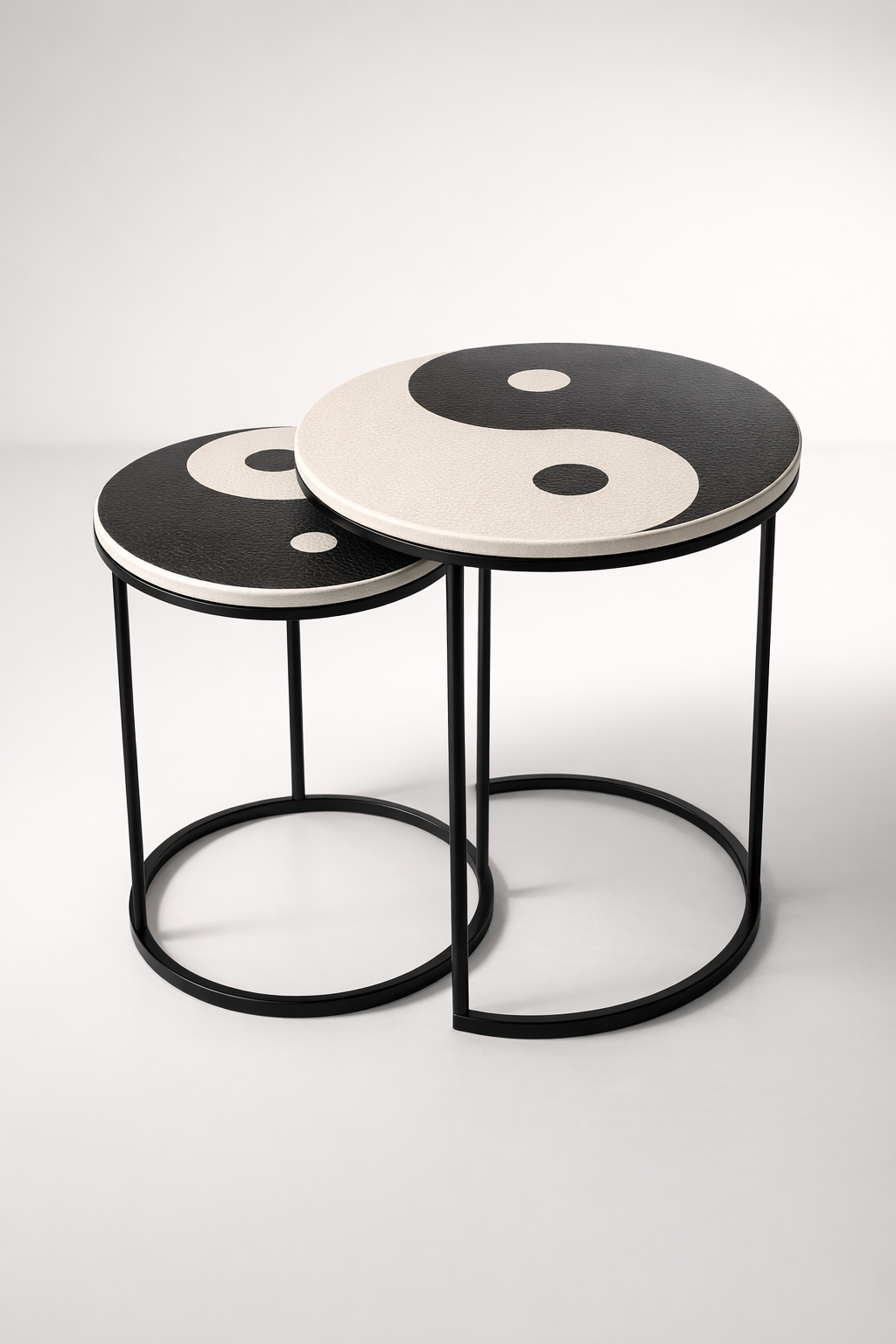 Set Of 2 Metal & Wooden Ying Yang Tables