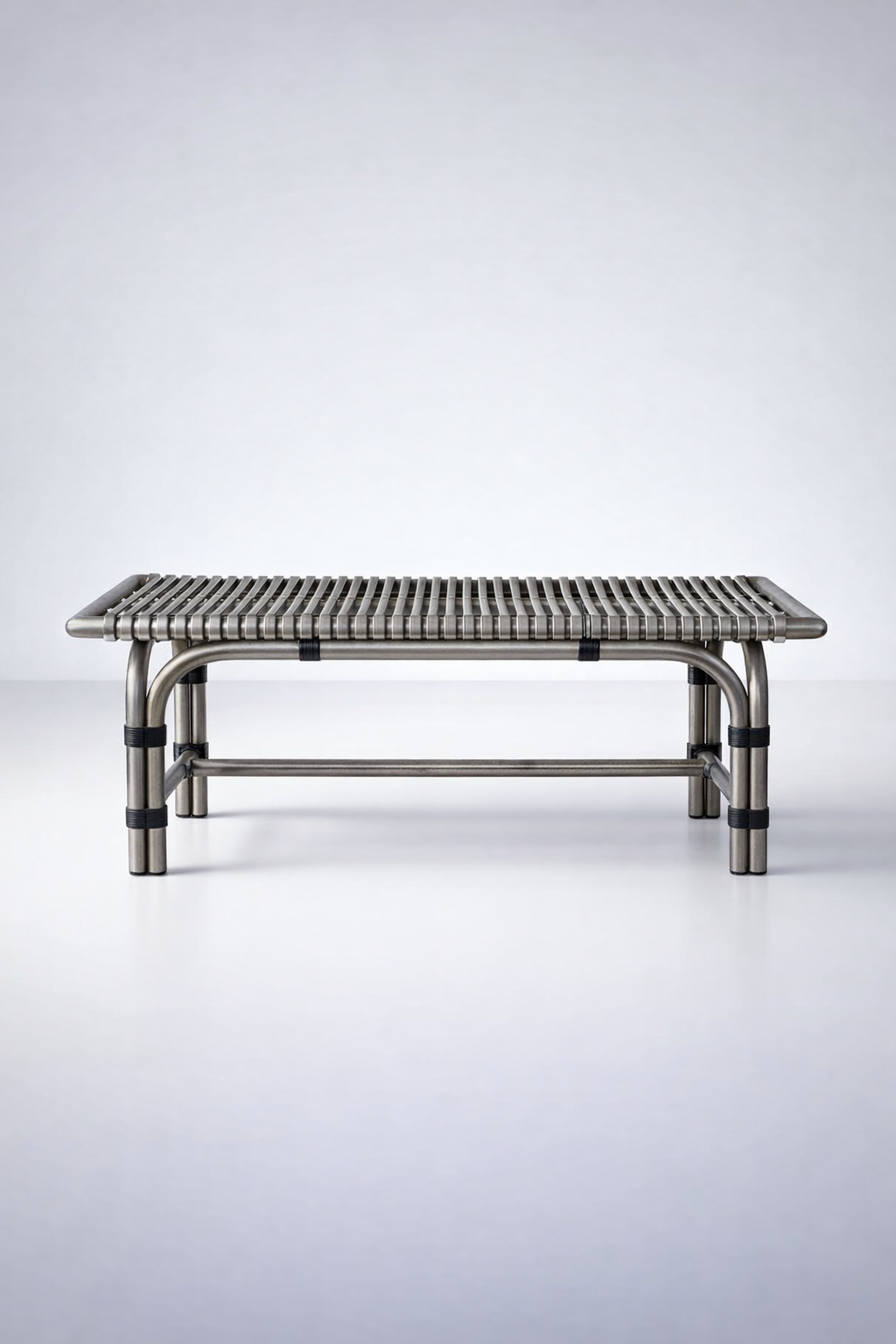 Rattan Bench With Leather Binding