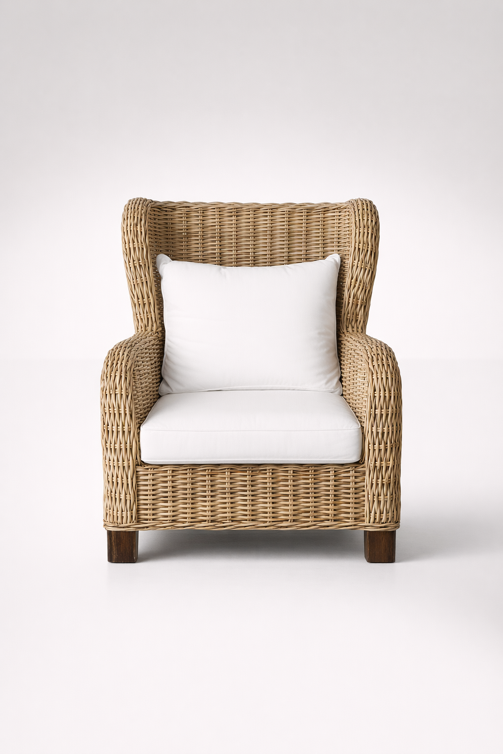 Large Rattan Wingback Chair With Cushions
