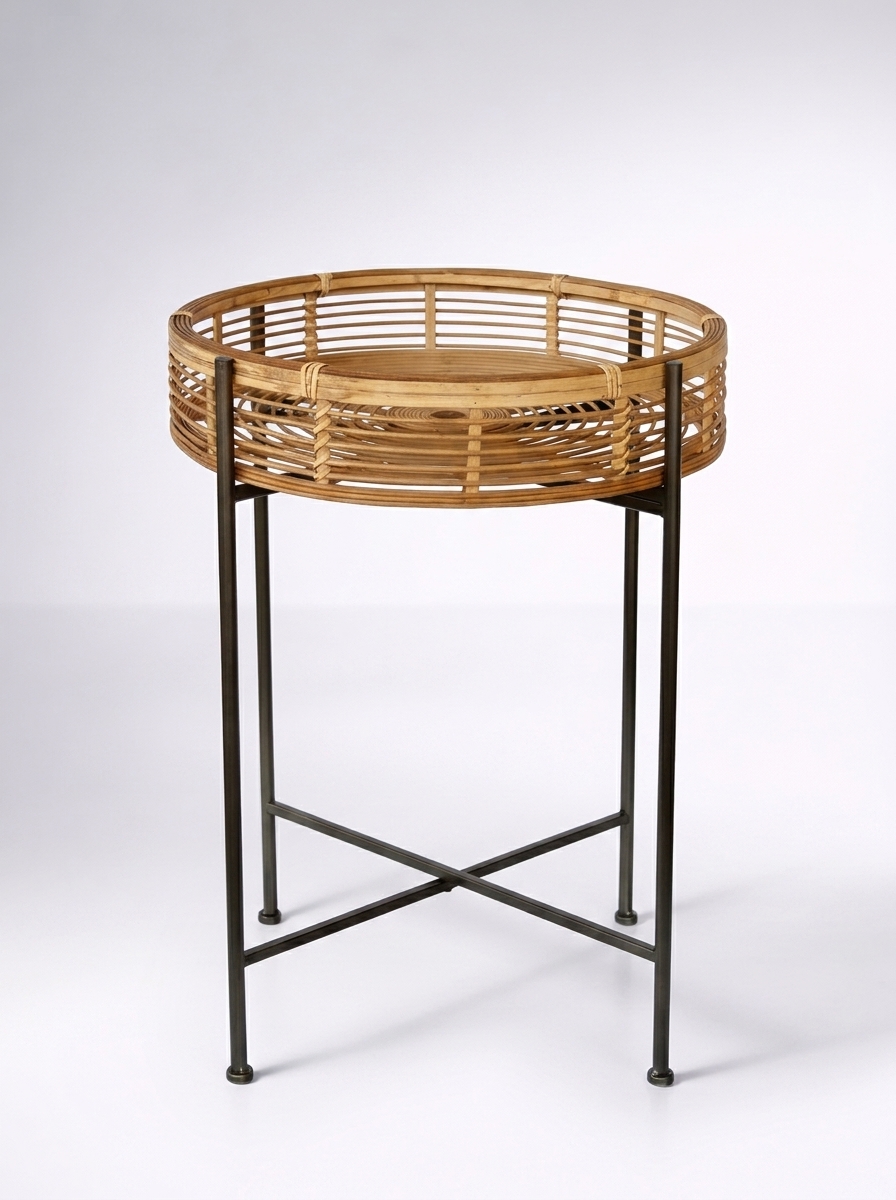 Metal & Rattan Side Table