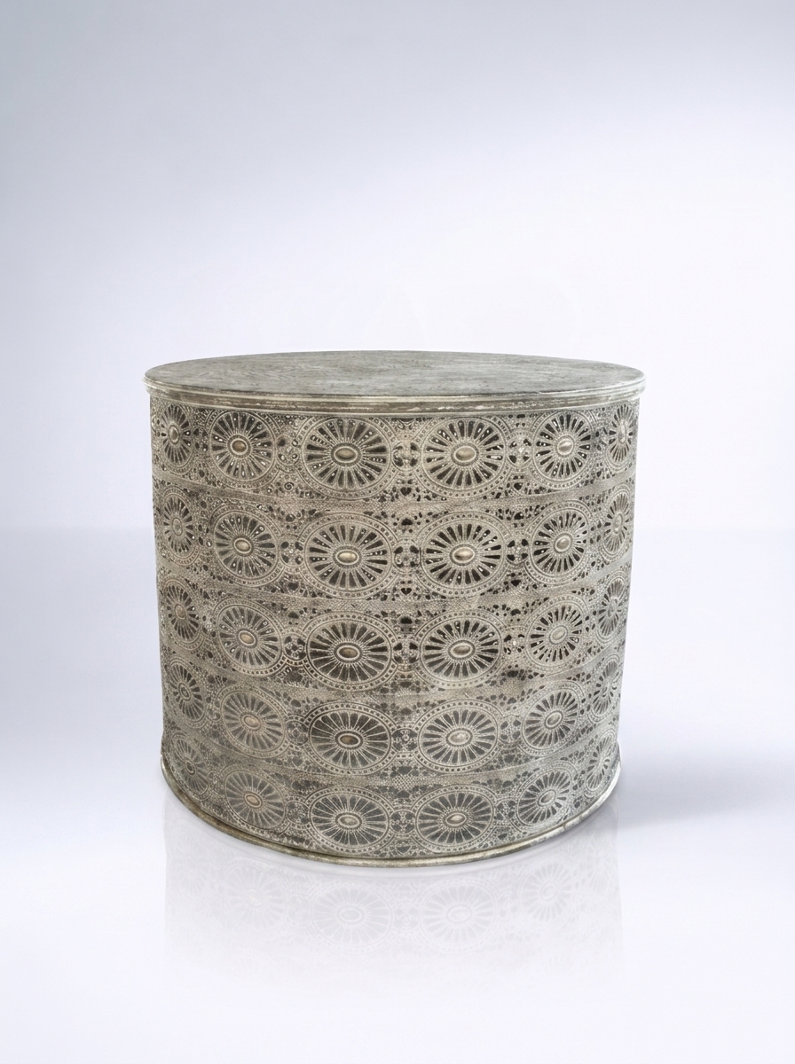 Silver Metal Drum Table