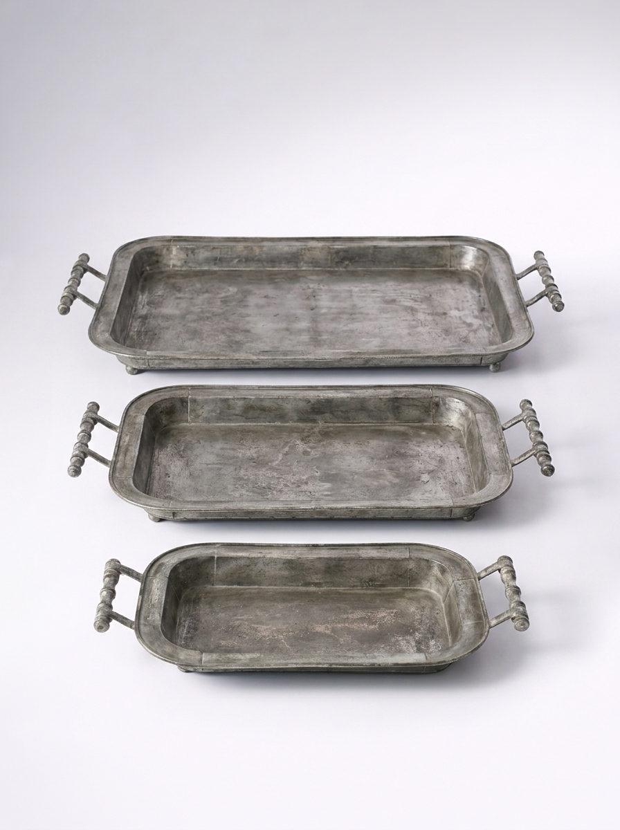 Set Of 3 Metal Trays With Handles
