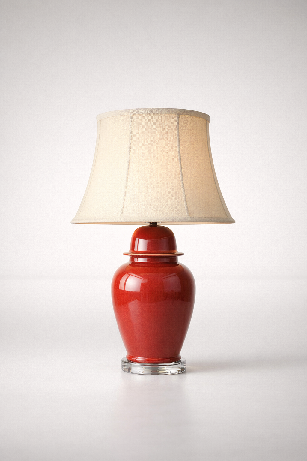 Red Lamp With Perspex Base & Cream Shade